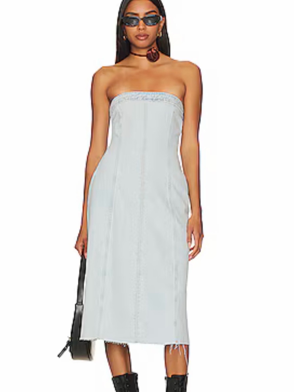 WEWOREWHAT Denim Strapless Midi Dress